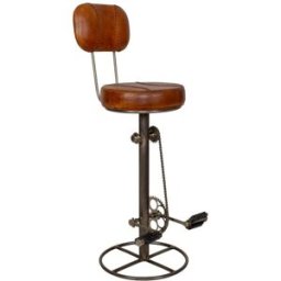 Wanderlust deco Taburete de metal y asiento de cuero marrón 42x42x118h cm