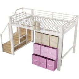 ComfortXL Cama alta 140x200 cajones barra para ropa escalera acero blanco