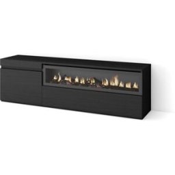 Skraut home Mueble tv efecto madera negro 150x35x45cm chimenea efecto fuego