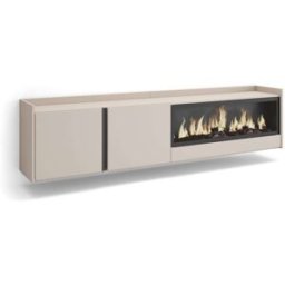Skraut home Mueble tv efecto madera beige 212x35x50cm chimenea efecto fuego
