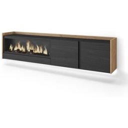 Skraut home Mueble tv efecto madera negro roble 212x35x50cm chimenea efecto fuego