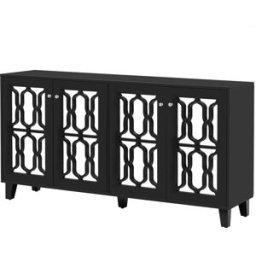 Urban Meuble Aparador de diseño negro con 4 puertas con espejo