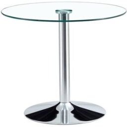 Urban Meuble Mesa redonda con tapa de cristal templado y base de metal.