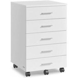 VASAGLE Archivador móvil con 5 cajones para oficina de color blanco