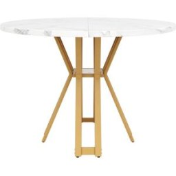 MODFU Mesa de comedor redonda con tablero marmoleado 100x100cm dorado+blanco