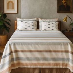 Alo Home Juego de sábanas algodón 100% rayas terracota 4 piezas - cama 150 cm
