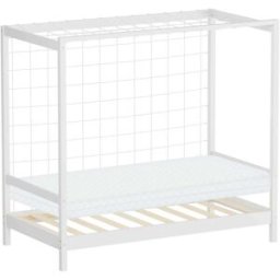 ML-Design Cama infantil 80x160 cm + colchón 10cm portería fútbol madera blanca