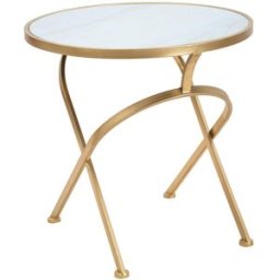 Mauro Ferretti Mesa de metal dorado con tapa de cristal blanco ø cm 50,5x50