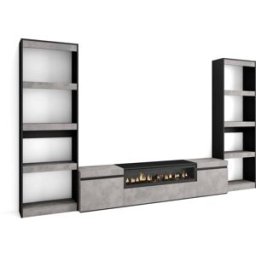 Skraut home Mueble tv efecto madera cemento 320x35x186 chimenea efecto fuego