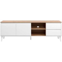 Calicosy Mueble de tv 2 puertas, 2 nichos y 2 cajones decoración roble l186 cm