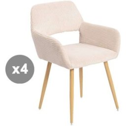 Meubles Cosy Conjunto de 4 sillas rayadas patas metal estilo escandinavo beige