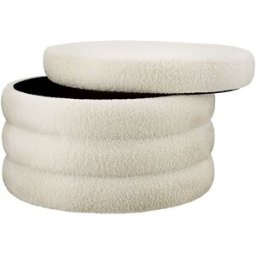 Tectake Puf tapizado de bouclé con almacenaje, redondo, 67 x 42 cm, crema