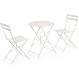 Bizzotto Conjunto de mesa plegable y 2 sillas de acero Blanco