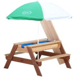 Axi Mesa de picnic para arena y agua con sombrilla, madera fsc, marrón