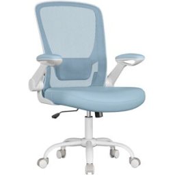 SONGMICS Silla de oficina de malla con apoyabrazos abatibles de color azul