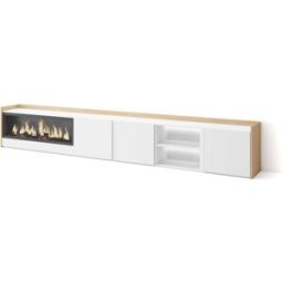 Skraut home Mueble tv efecto madera blanco roble 315x35x50cm chimenea efecto fuego