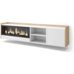 Skraut home Mueble tv efecto madera blanco roble 212x35x50cm chimenea efecto fuego