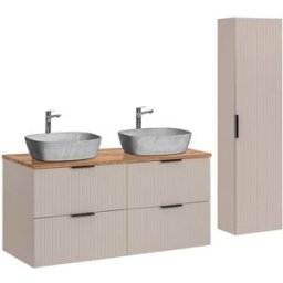 Petits meubles Conjunto de muebles con doble lavabo paneles de melamina y mdf beige