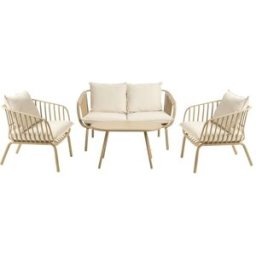 Kenay Home Conjunto de jardín 4 plazas y una mesa metal beige