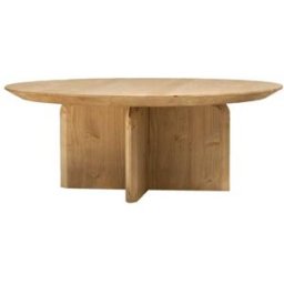 Decowood Mesa de centro redonda de madera maciza en tono medio de ø60x30cm