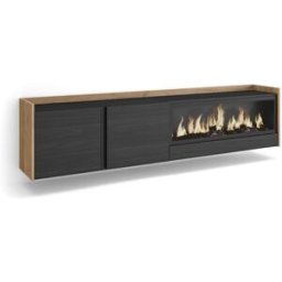 Skraut home Mueble tv efecto madera negro roble 212x35x50cm chimenea efecto fuego