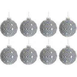 J-line Caja de 8 adornos navideños de cristal gris 8x8x8 cm