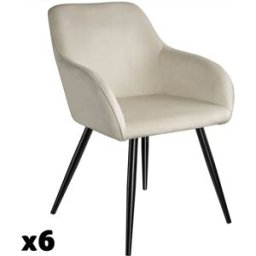Tectake 6 sillas de comedor, tapizadas, ergonómica, versátiles, crema/negro