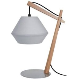 Tosel Lámpara de mesa metal madera natural pantalla gris