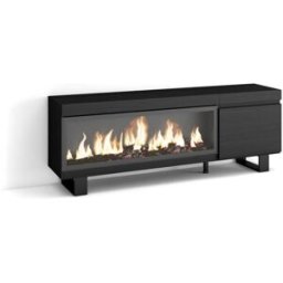 Skraut home Mueble tv efecto madera negro 158x35x57cm chimenea efecto fuego