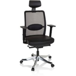 hjh OFFICE Sillón alta gama cuero / tejido de malla negro