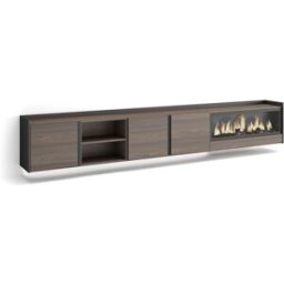 Skraut home Mueble tv efecto madera roble negro 315x35x50cm chimenea efecto fuego