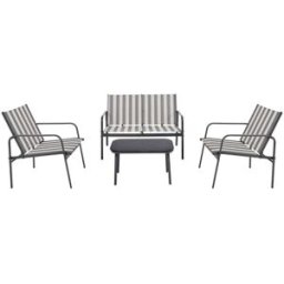 Drawer Salón de jardín para 4 personas con rayas en acero y textilene - gris