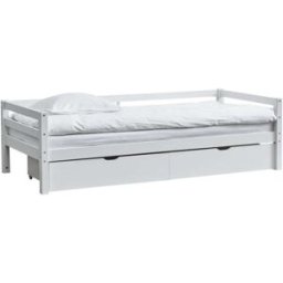 Furnlux Cama individual infantil de madera maciza de pino color blanco 90x200