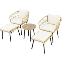 ComfortXL Conjunto de salón de jardín, ratán natural, 5 piezas