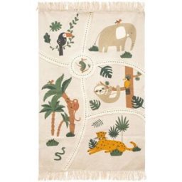 Mobili Rebecca Alfombra infantil de algodón beige con tema de jungla 100x150 cm