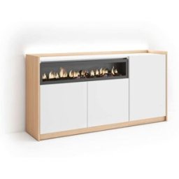 Skraut home Aparador efecto madera blanco roble 156x37x80cm chimenea efecto fuego
