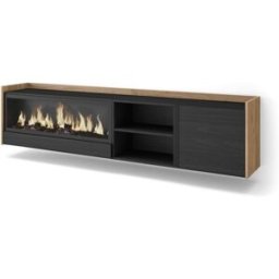 Skraut home Mueble tv efecto madera negro roble 212x35x50cm chimenea efecto fuego
