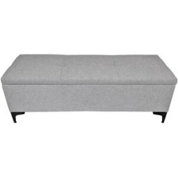 NATYAL Banqueta baúl tapizada con almacenamiento en tono gris plata 120cm