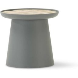 Defora Home Mesa auxiliar redonda polipropileno con bandeja de madera d50 gris