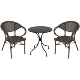 MACABANE Salón de jardín para 2 con mesa redonda de 70 cm y sillas de textileno