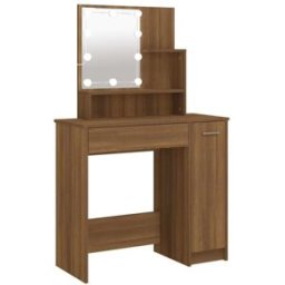 Maison Chic Tocador de maquillaje con led,mesa maquillaje roble marrón 86,5x35x136