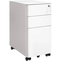SONGMICS Archivador móvil con ruedas y cerradura de color blanco