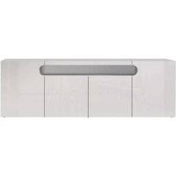 Whous Aparador 4 puertas 1 nicho 200 cm efecto madera color blanco brillo