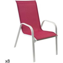 Happy Garden Juego de 8 sillas de textileno rosa y aluminio blanco