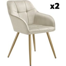 Tectake 2 sillas de comedor, aterciopeladas, 58 x 62 x 82 cm, crema/oro