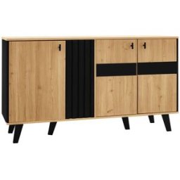 Urban Meuble Mueble aparador de madera y cristal tintado negro led 140x78.5x41cm