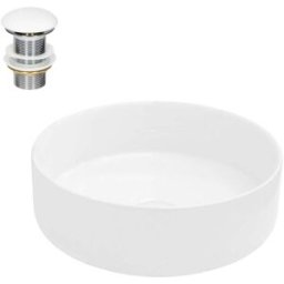 ECD Germany Lavabo de cerámica con juego desagüe blanco