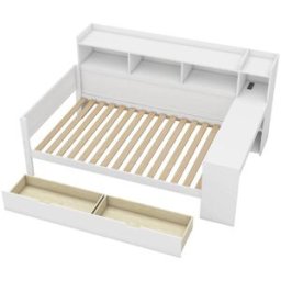 MODFU Cama infantil en aglomerado blanco 90x200 cm con 2 cajones
