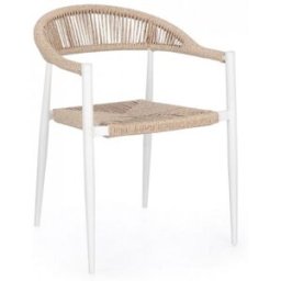 Konte.Design Lote de 4 sillas de aluminio blanco y fibra tejida beige
