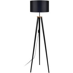 Tosel Lámpara de pie trepied trípode madera negro metal pantalla negro